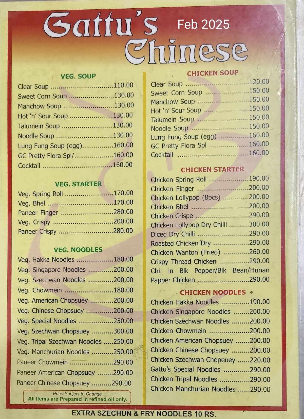 Gattu'S Chinese menu
