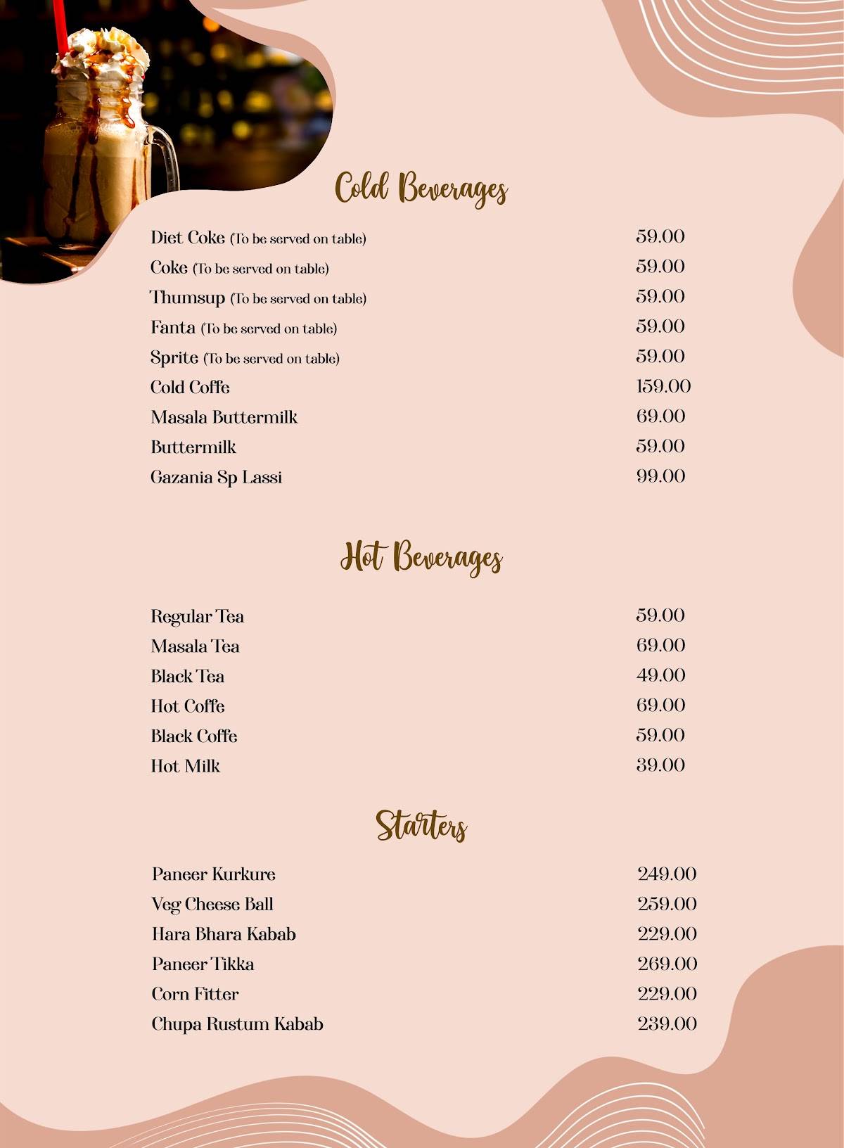 Gazania Restaurant menu