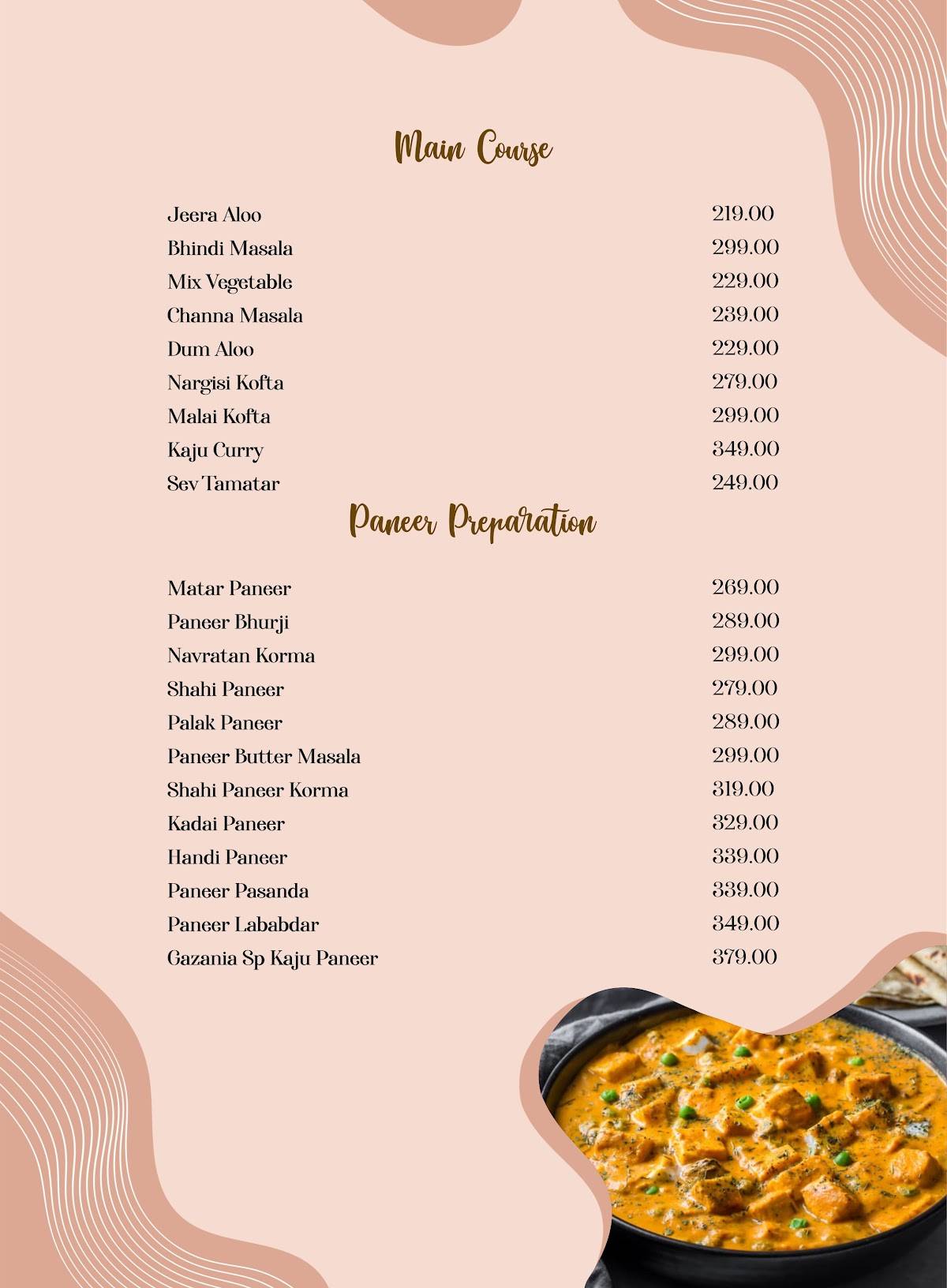 Gazania Restaurant menu