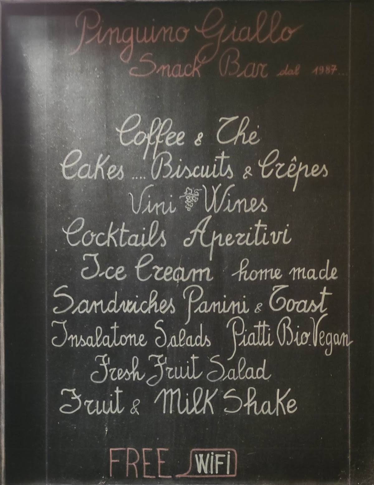 Menu di Bar Gelateria Pinguino Giallo 