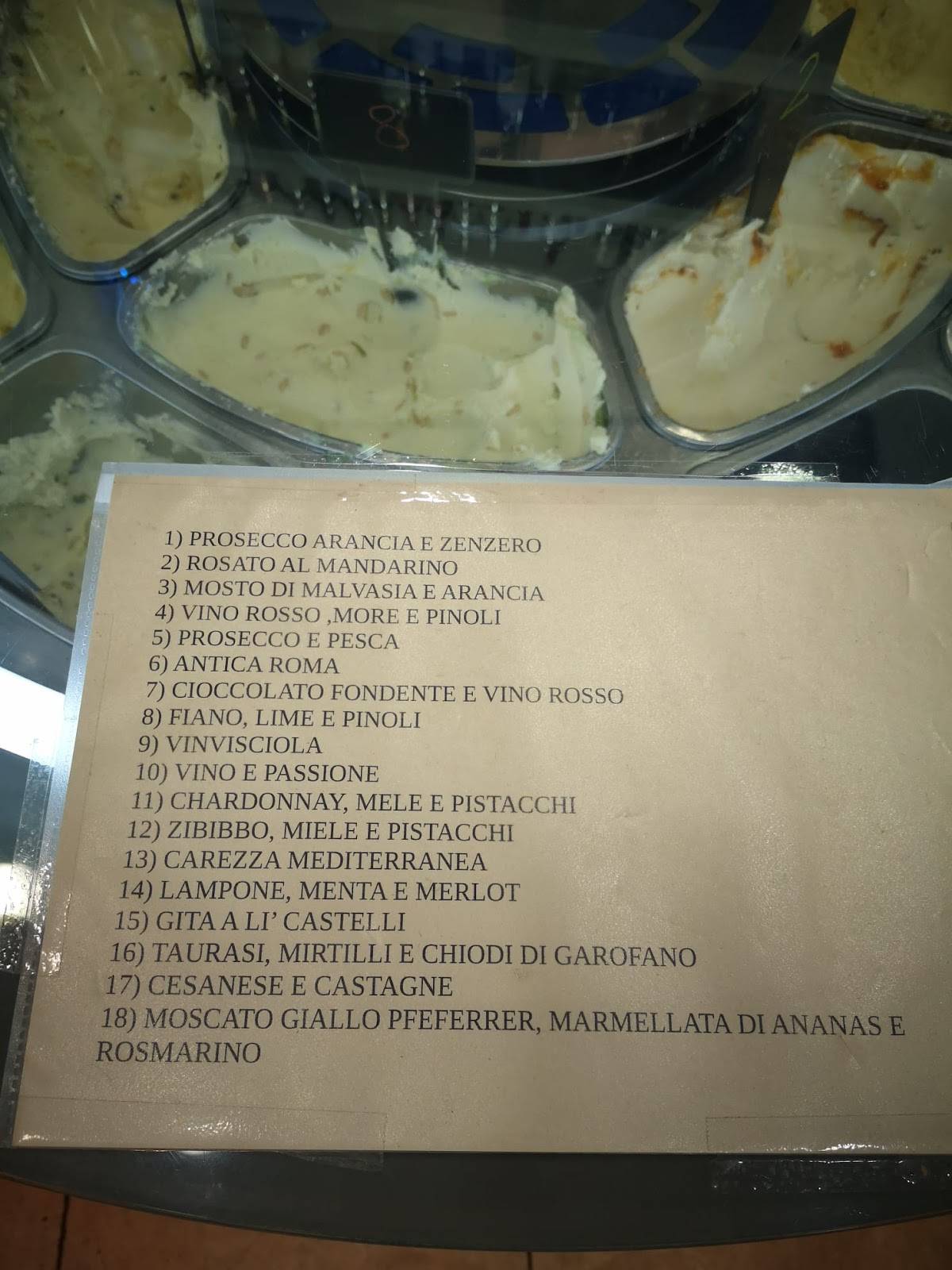 Menu di Gelato di Vino 