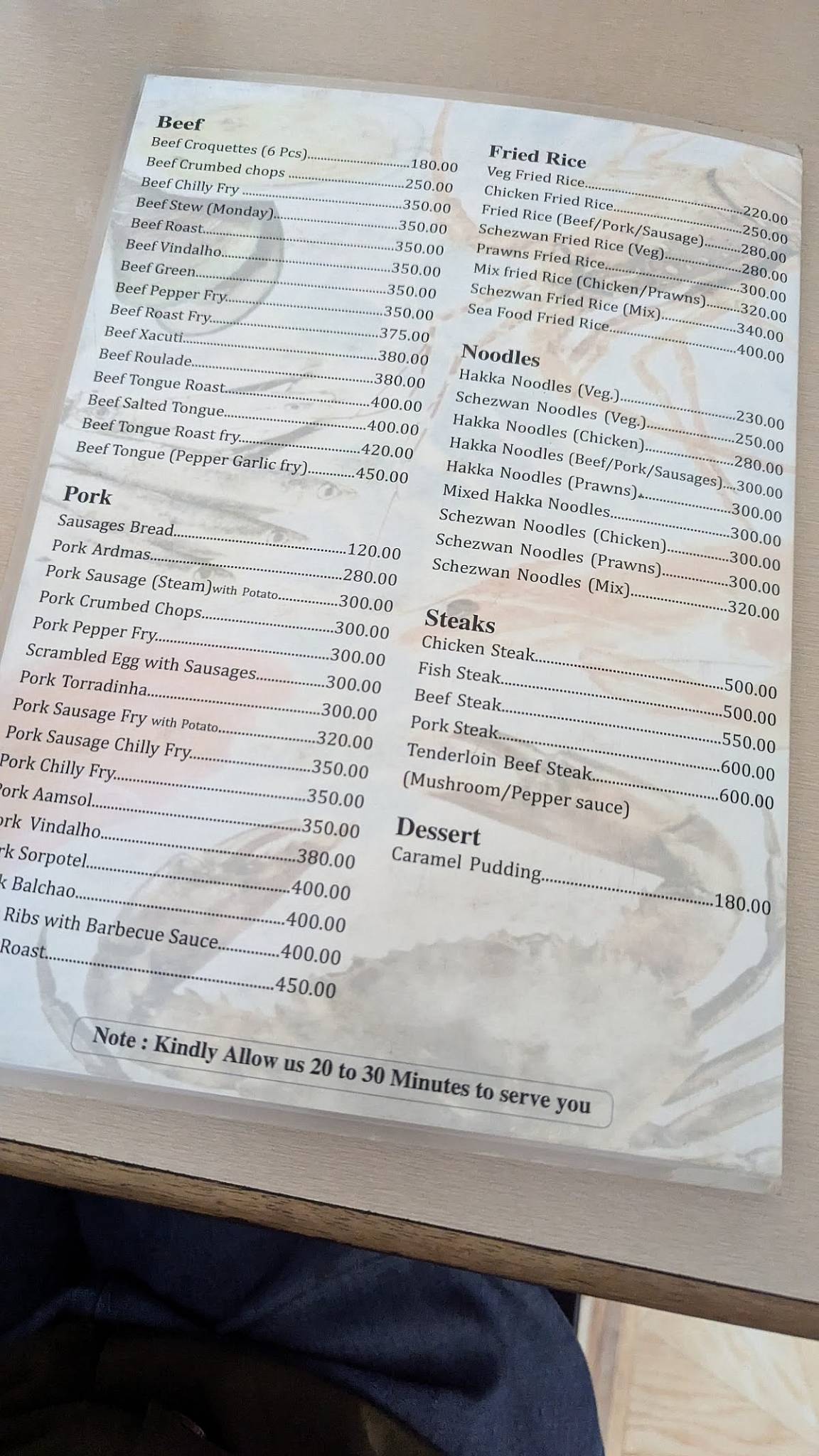 George Restaurant & Bar menu
