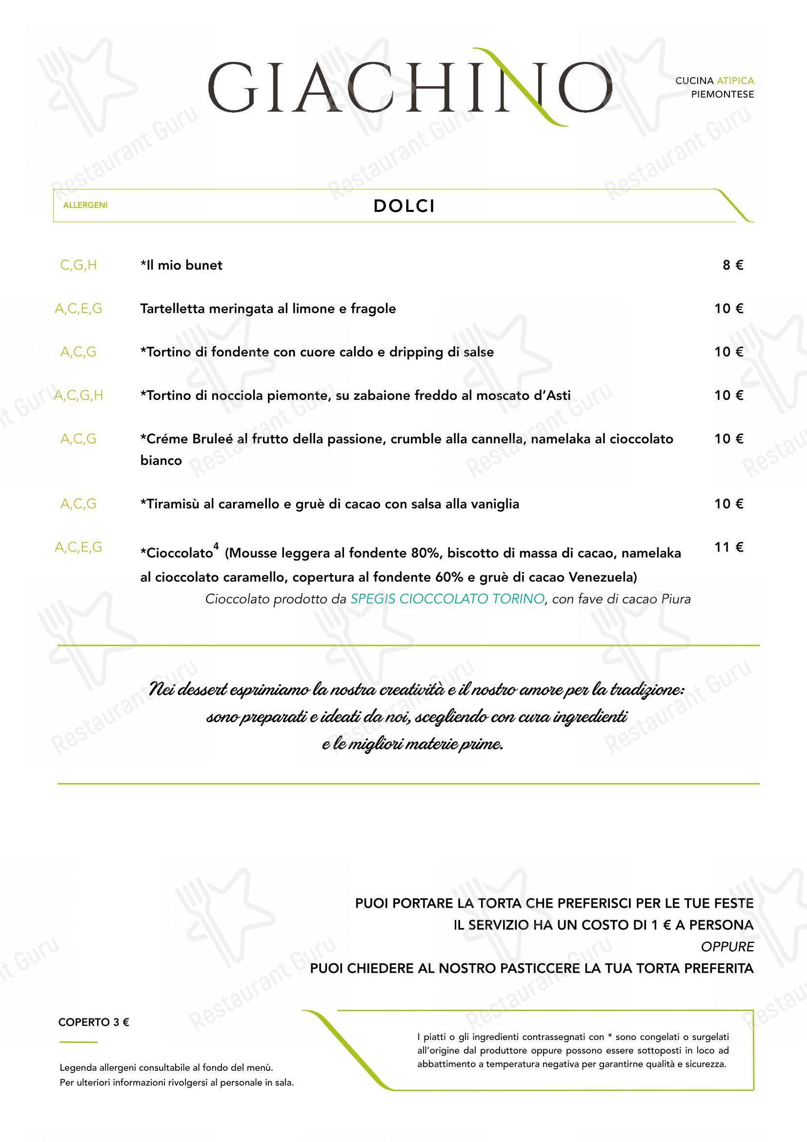 Menu di Giachino Ristorante - Menu bar