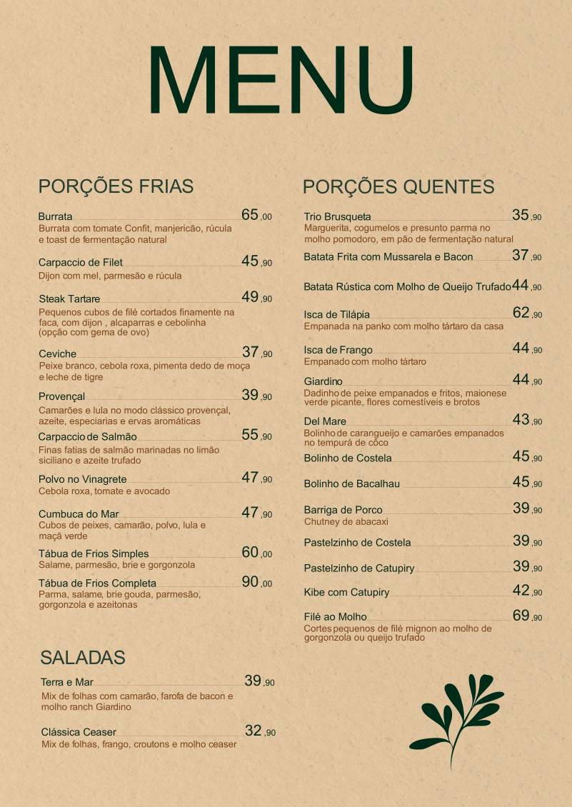 Giardino Bar e Choperia cardápio