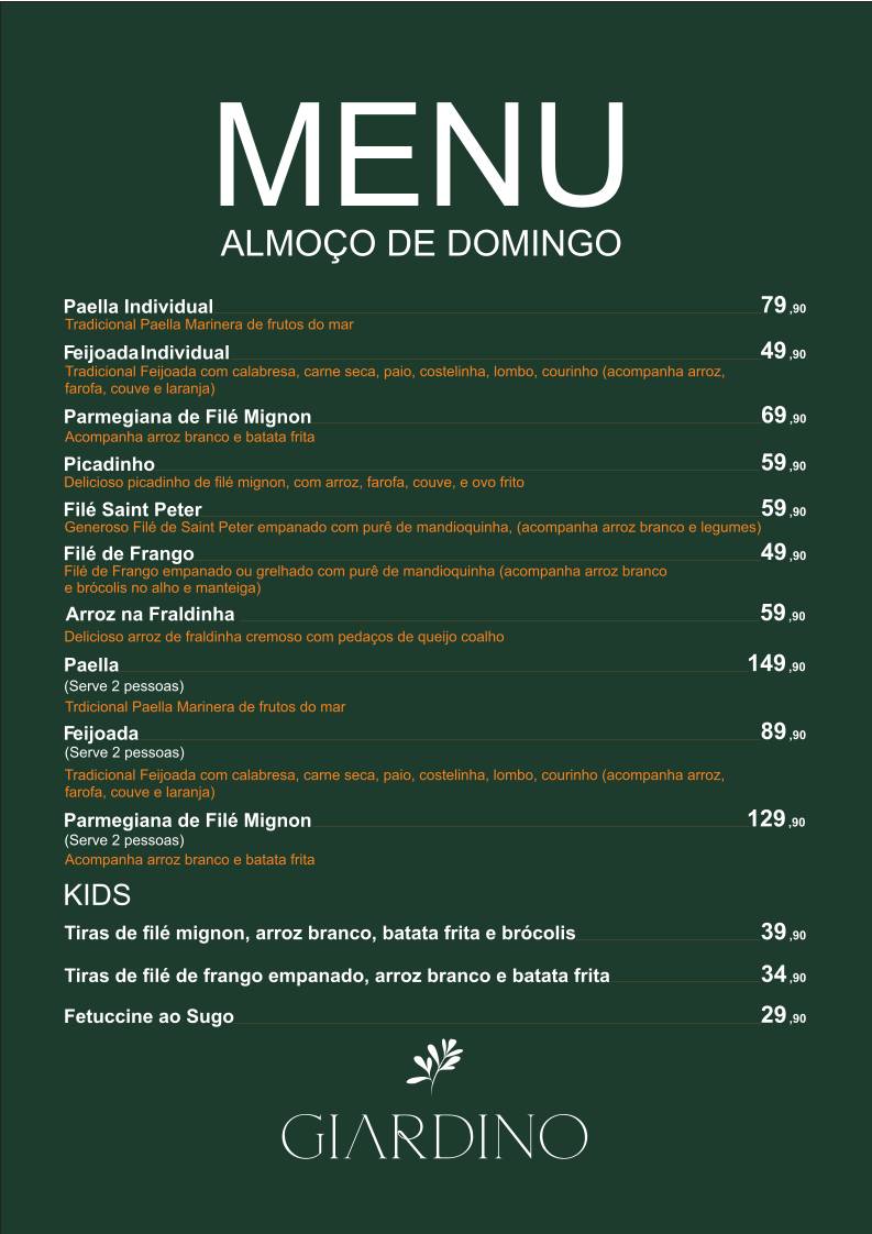 Giardino Bar e Choperia cardápio