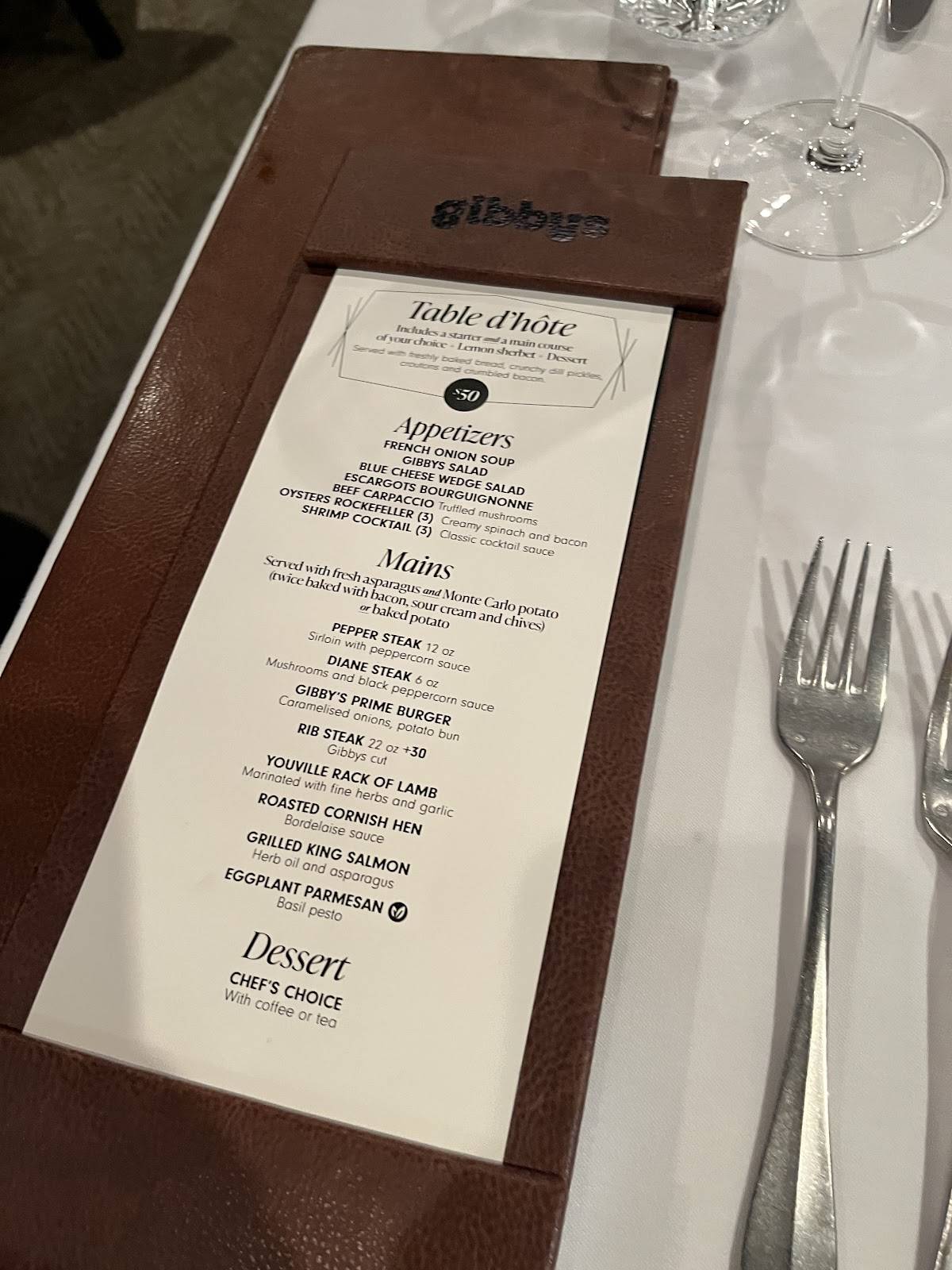 Menu de Gibbys