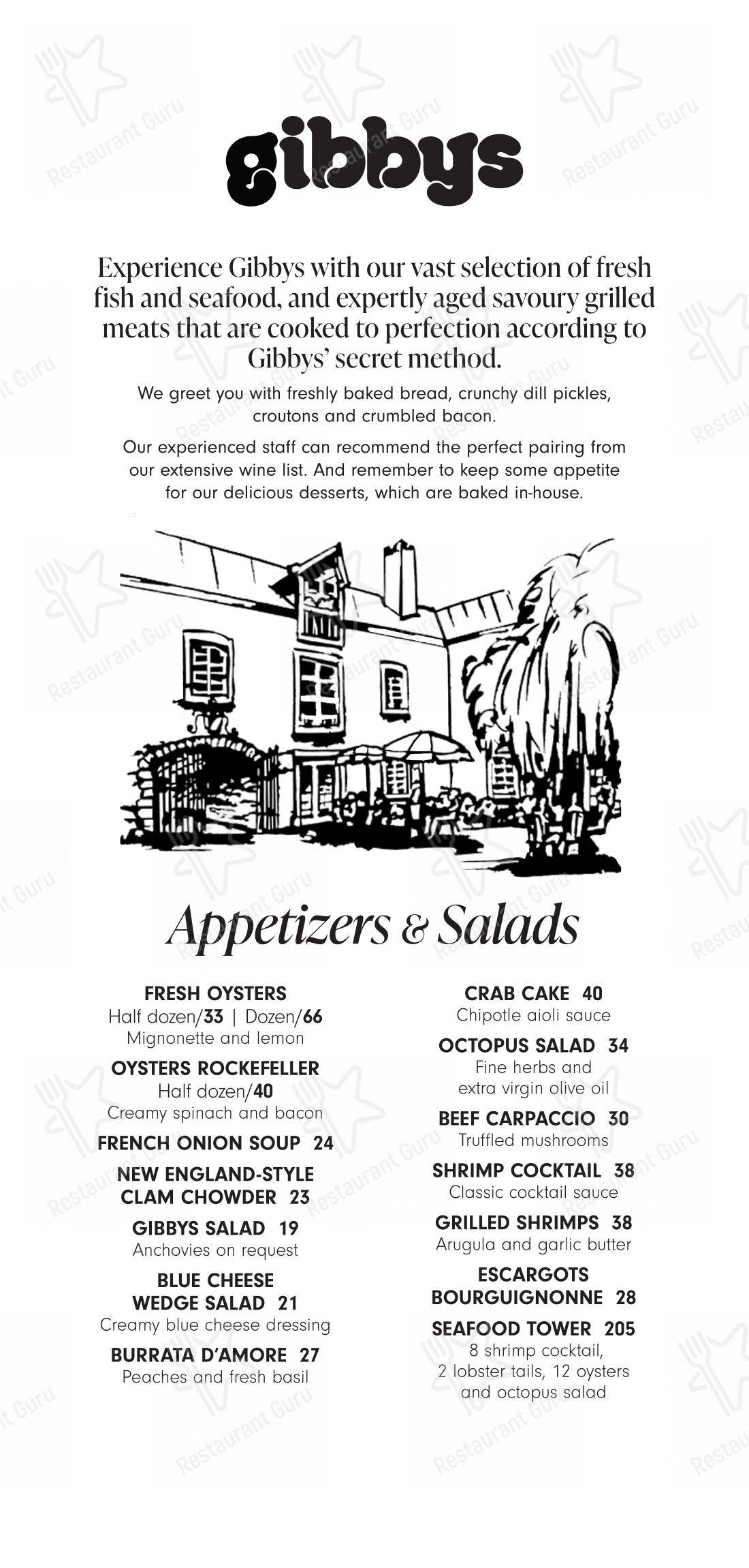 Menu pour Gibbys - Menu
