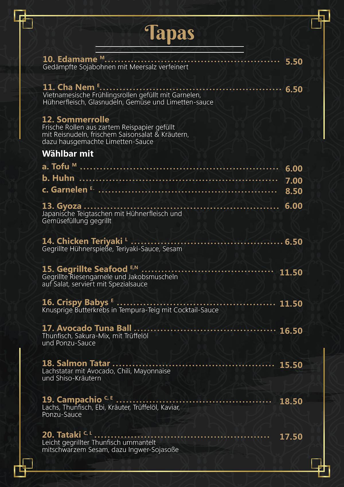 Menu de Gin Sushi & Bar