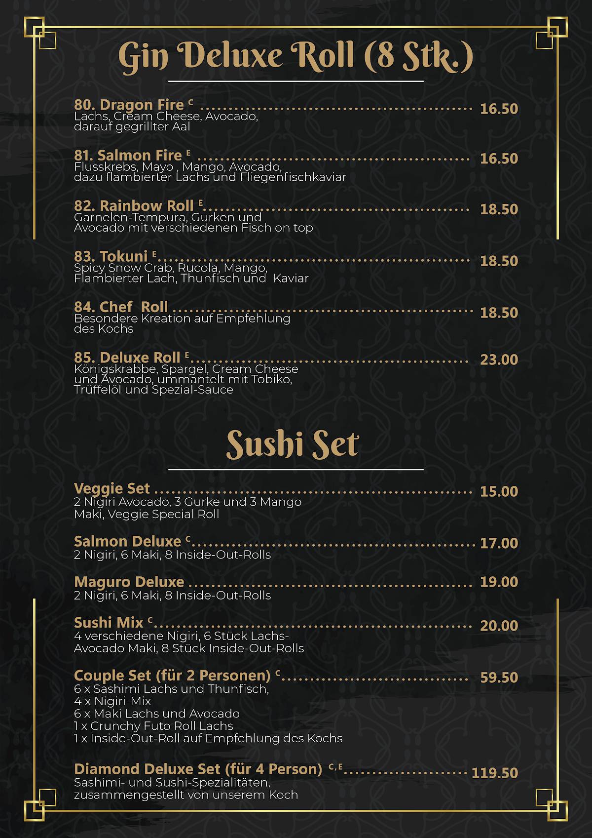 Menu de Gin Sushi & Bar