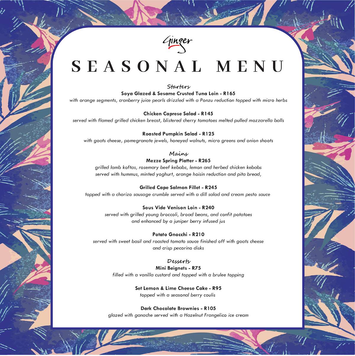 Menu de Ginger The Restaurant