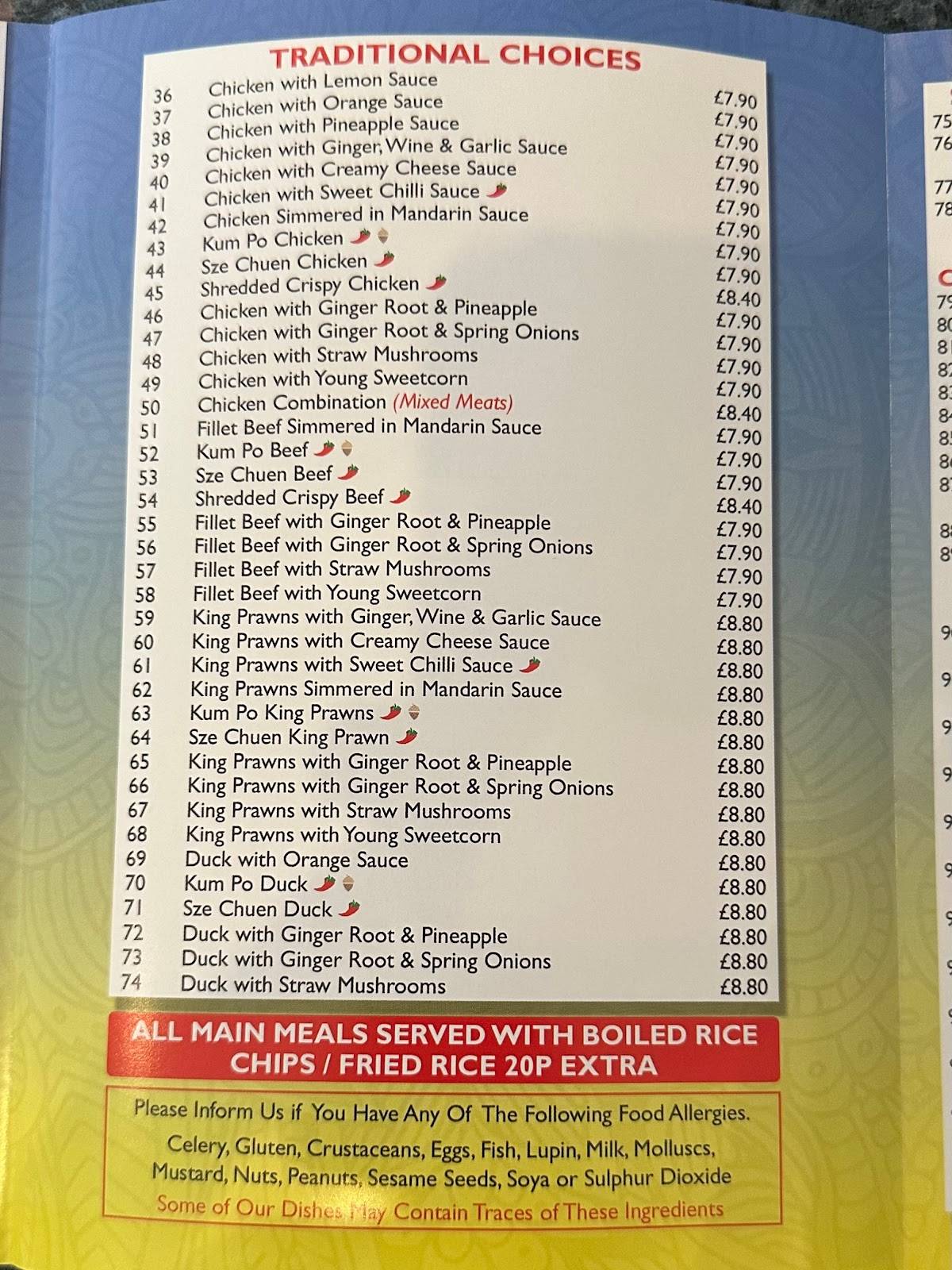Menu at Stan's Chinese Takeaway fast food, Glasgow, 1349 Springburn Rd