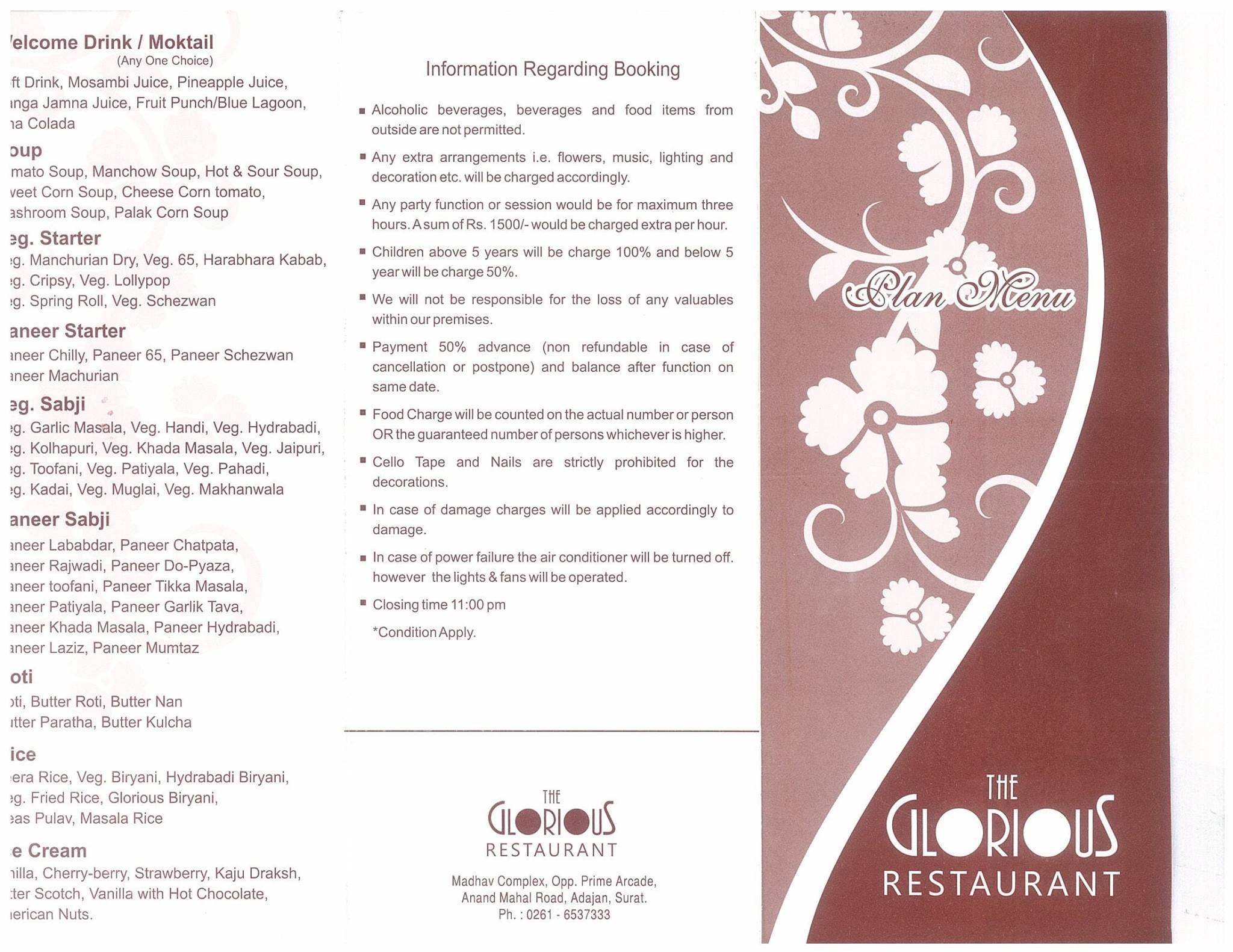 Glorious Restaurant menu