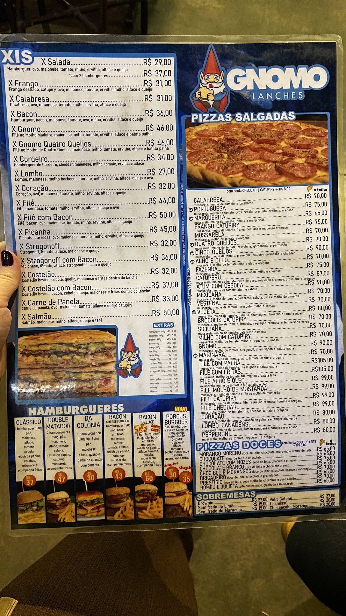 Gnomo Lanches Hamburgueria & Pizzaria cardápio