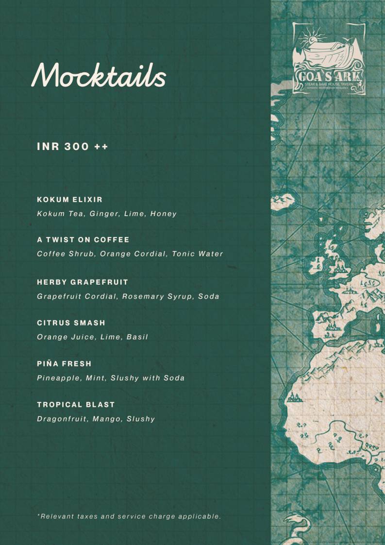 Goa's Ark Restaurant menu