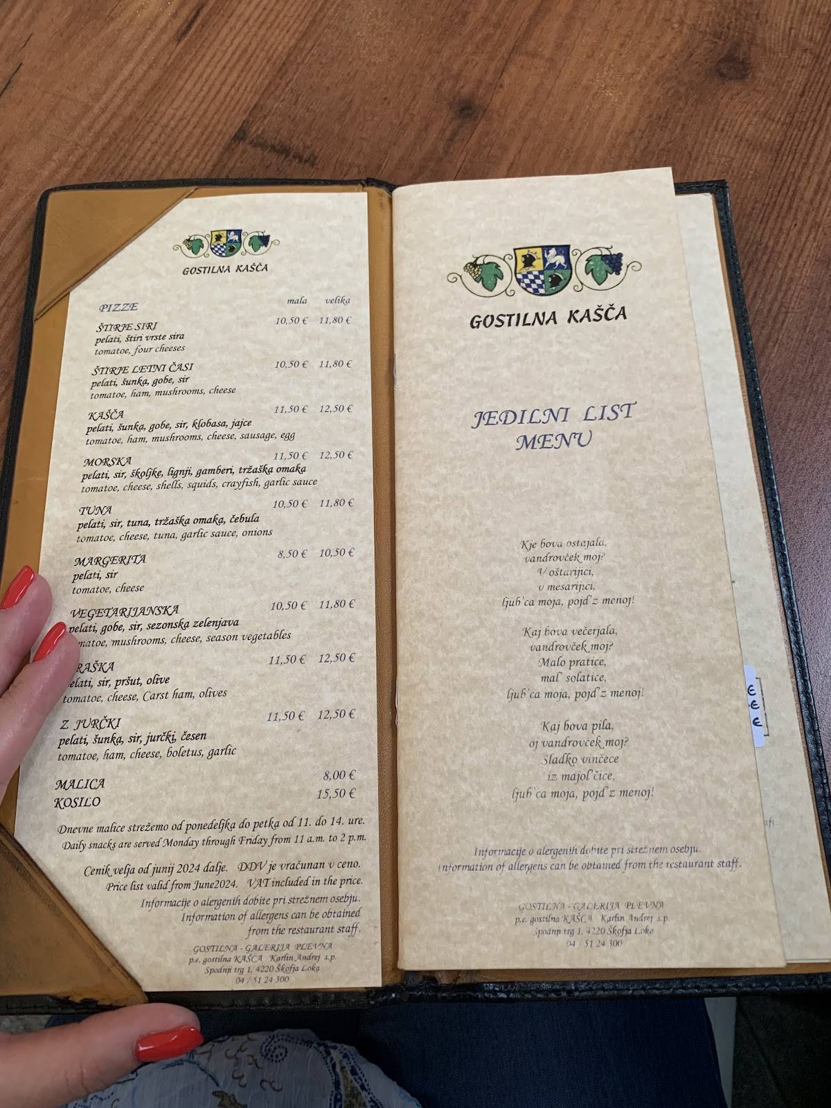Menu di Gostilna Kašča 