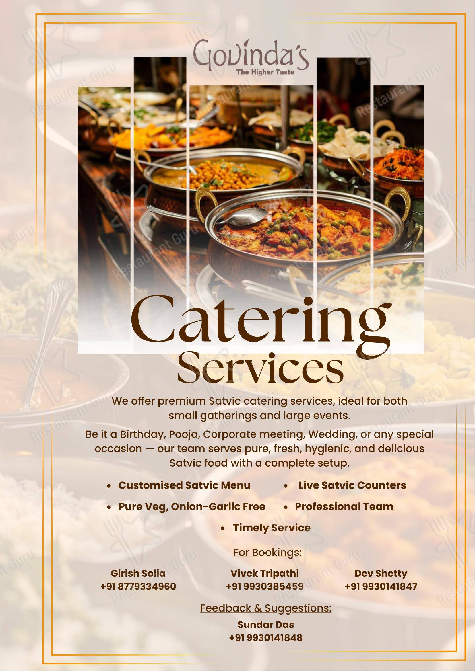 Menu for Govindas International- The Higher Taste in Mumbai