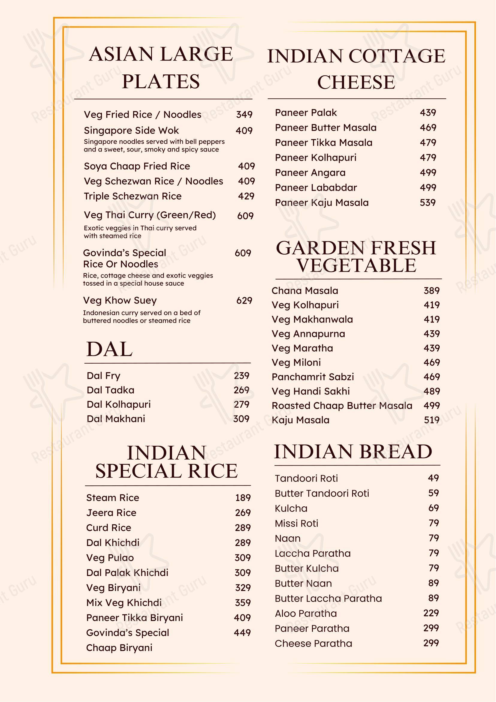 Govindas International- The Higher Taste - Menu