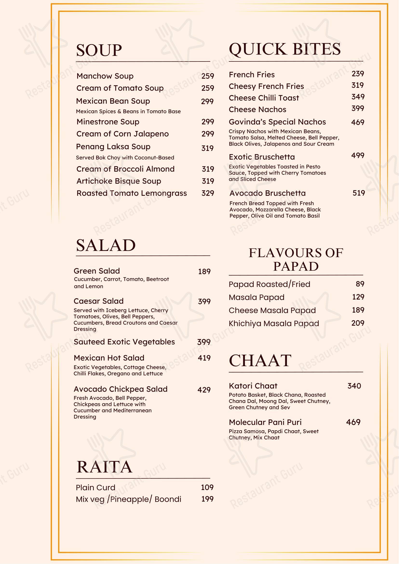 Govindas International- The Higher Taste - Menu
