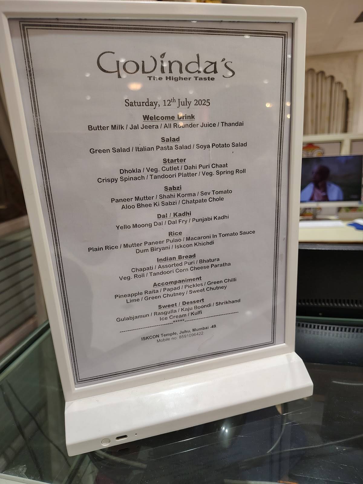 Govinda's Restaurant menu