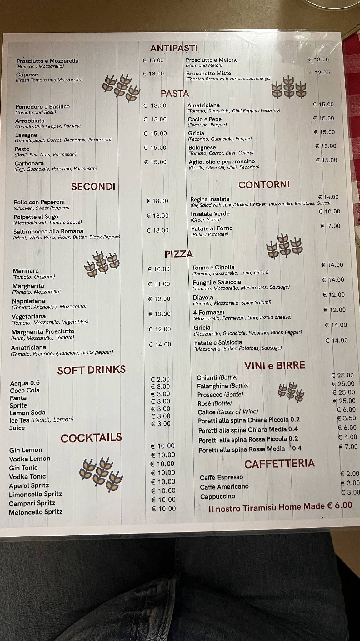 Menu di Grano Trattoria 