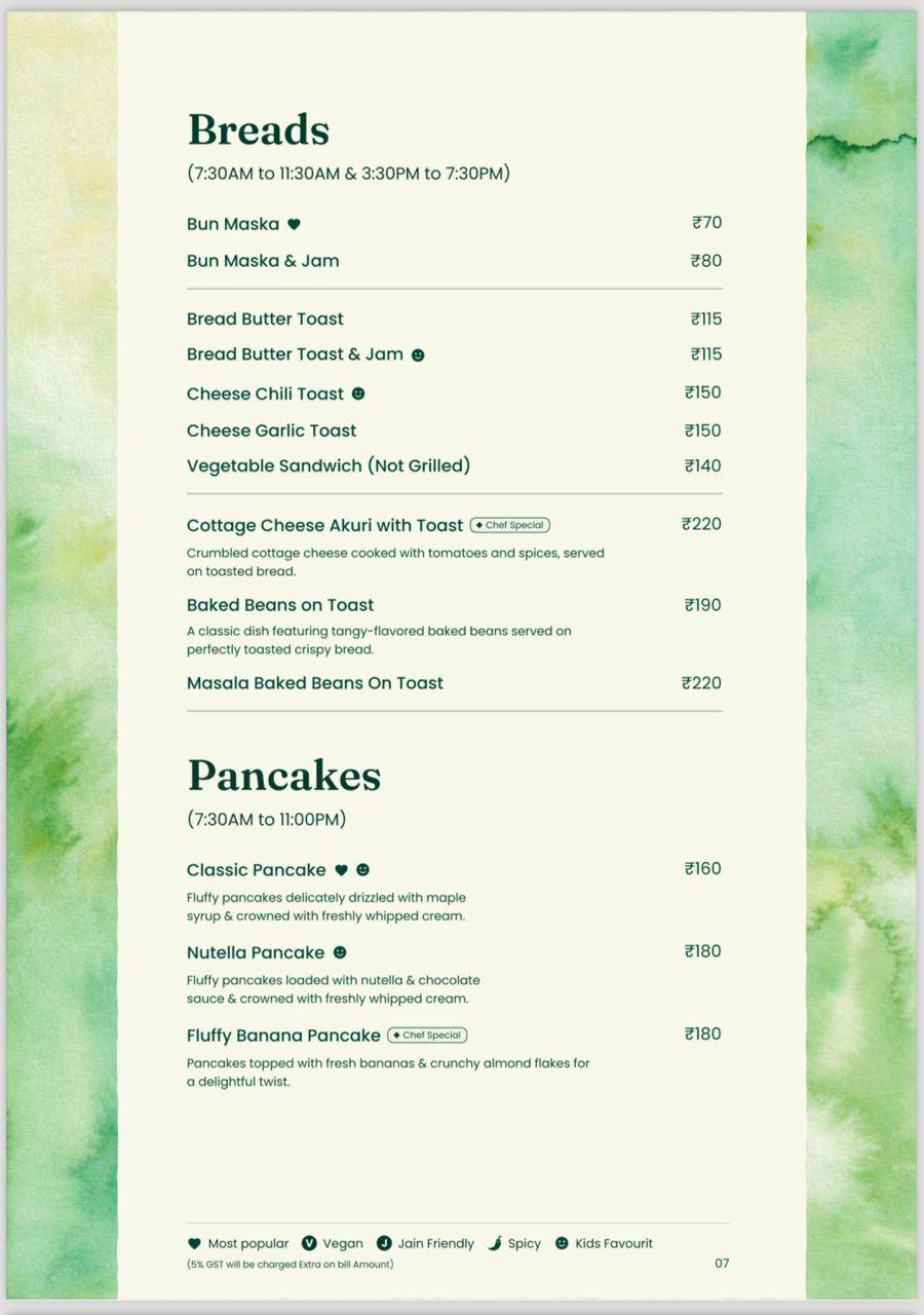 Green Signal Veg menu