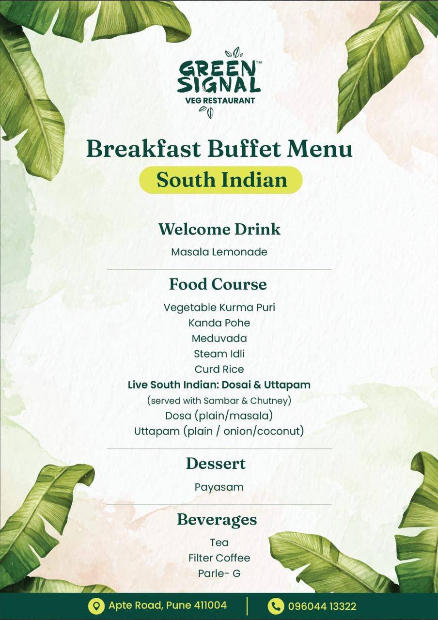 Green Signal Veg menu