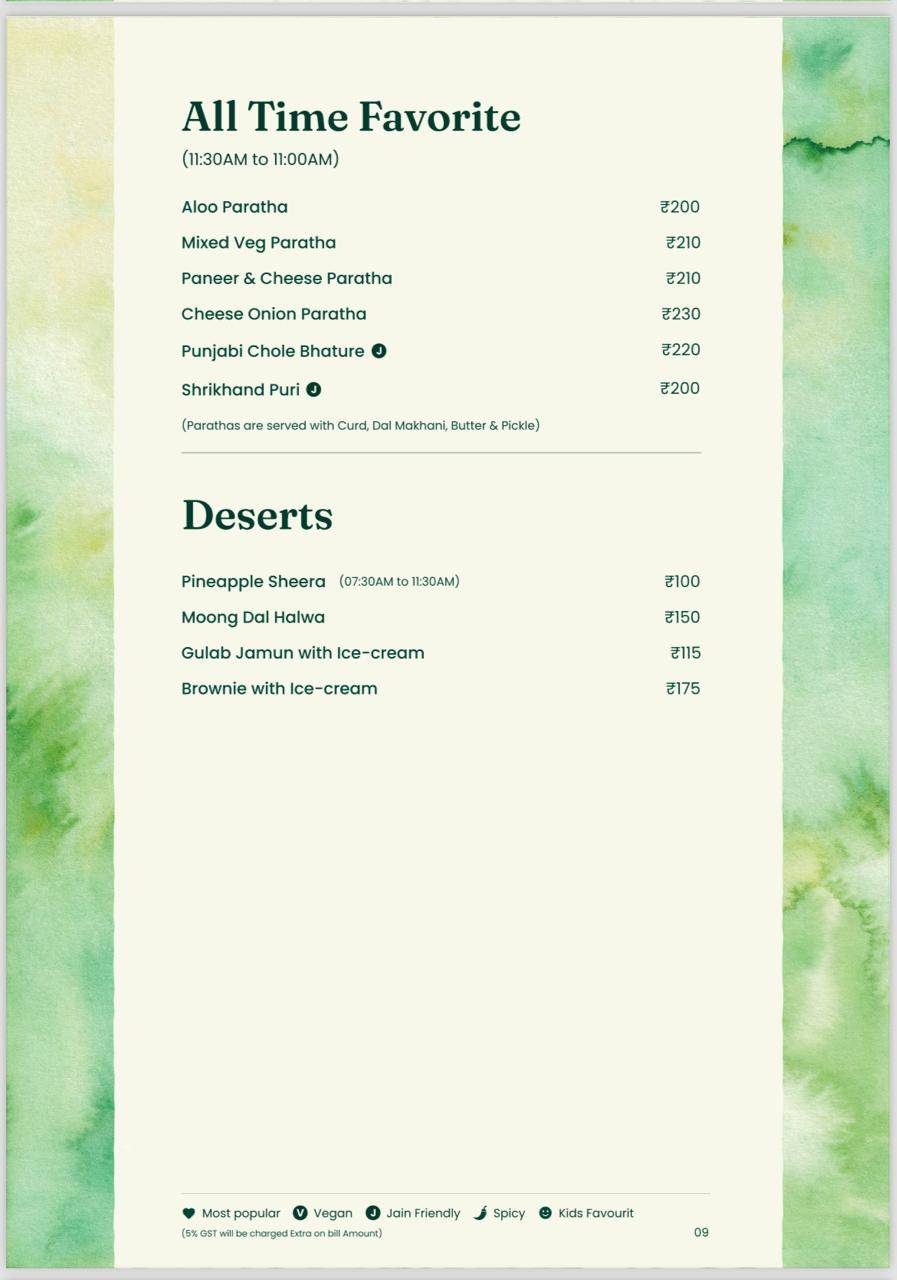 Green Signal Veg menu