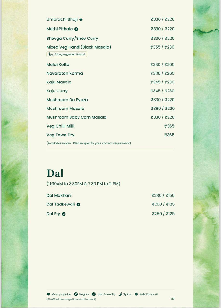 Green Signal Veg menu