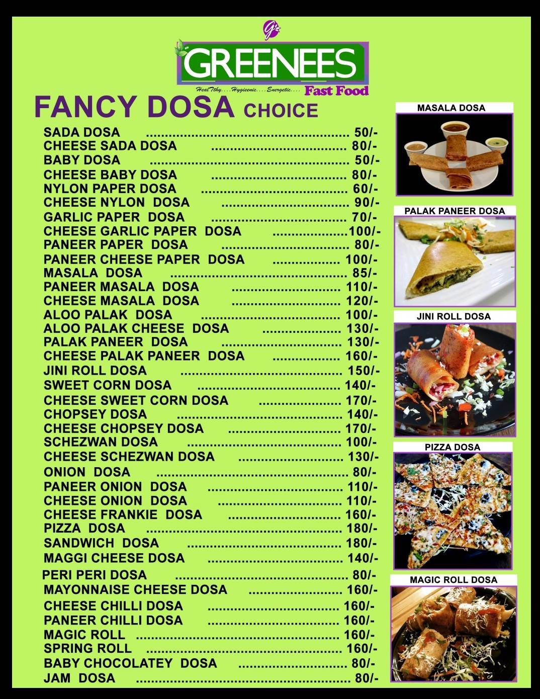 Greenees Fast Food menu