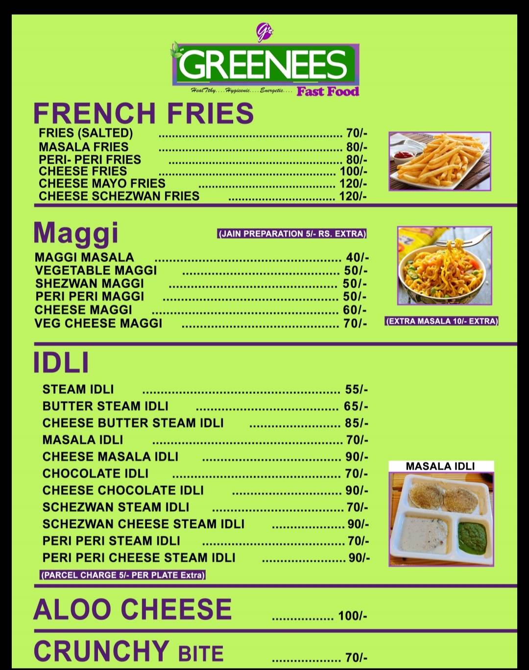 Greenees Fast Food menu