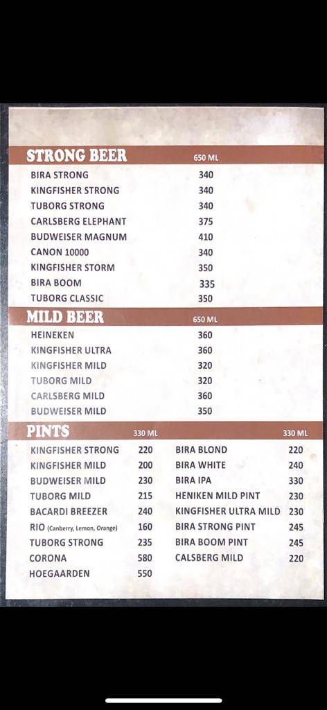 GREENFIELD FAMILY RESTOBAR menu