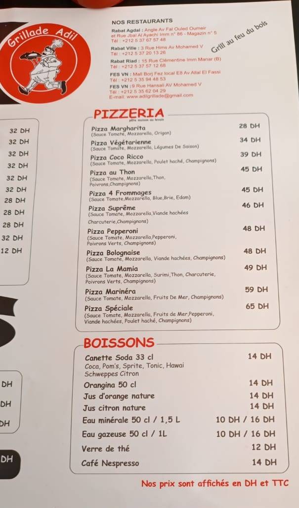 Menu de Grillade Adil