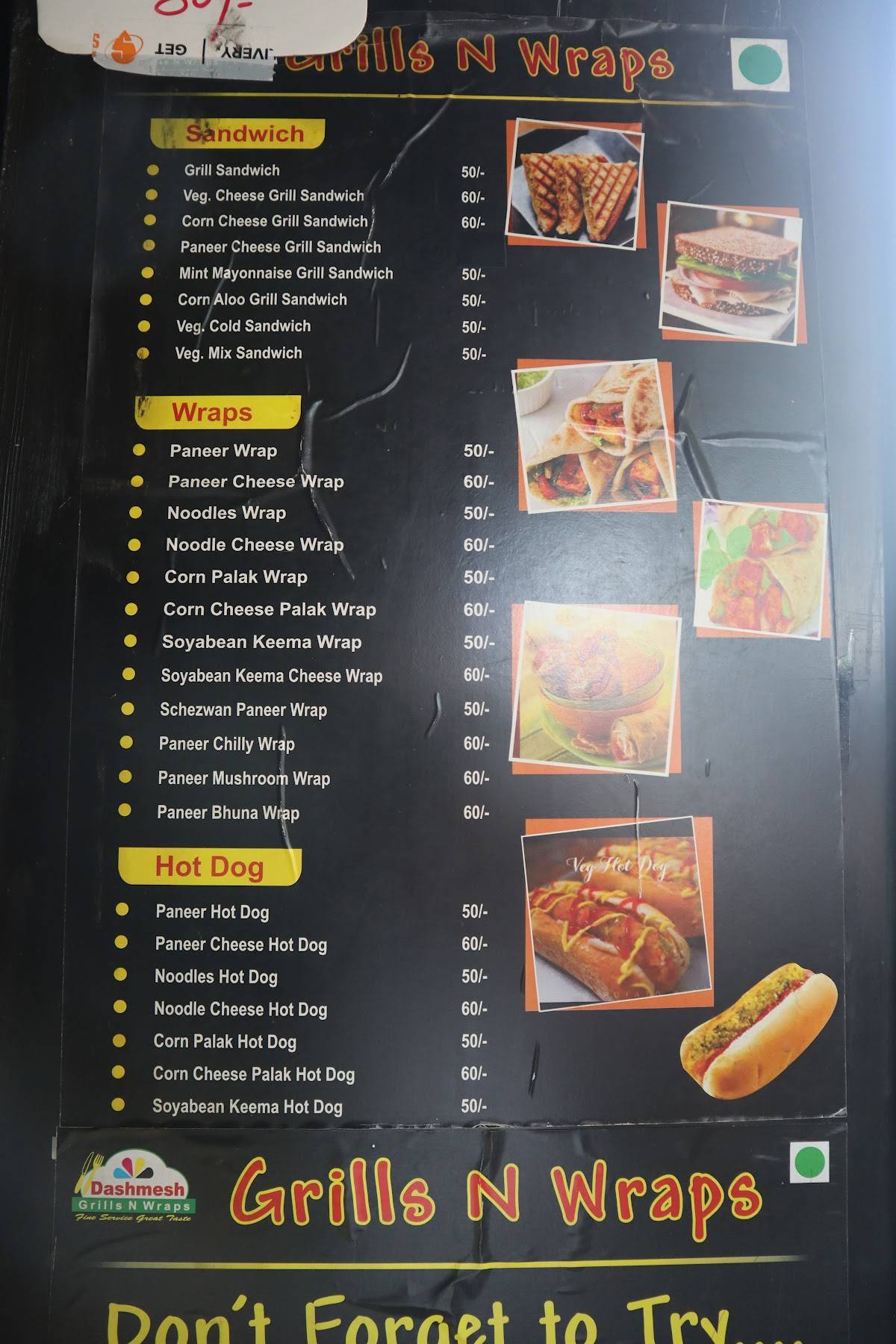 Grills and Wraps menu