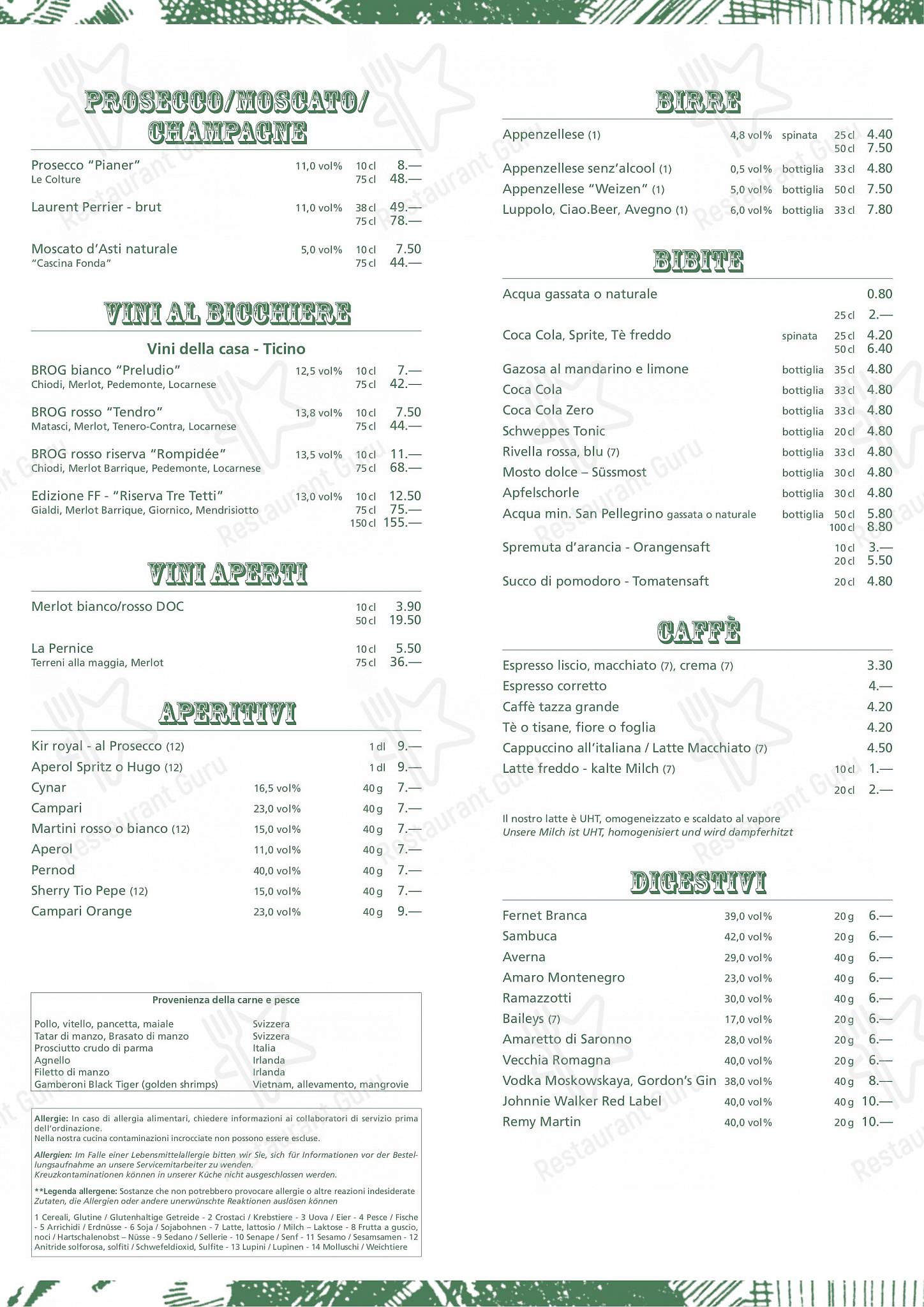 Menu di Ristorante Grotto Broggini - Wine Menu