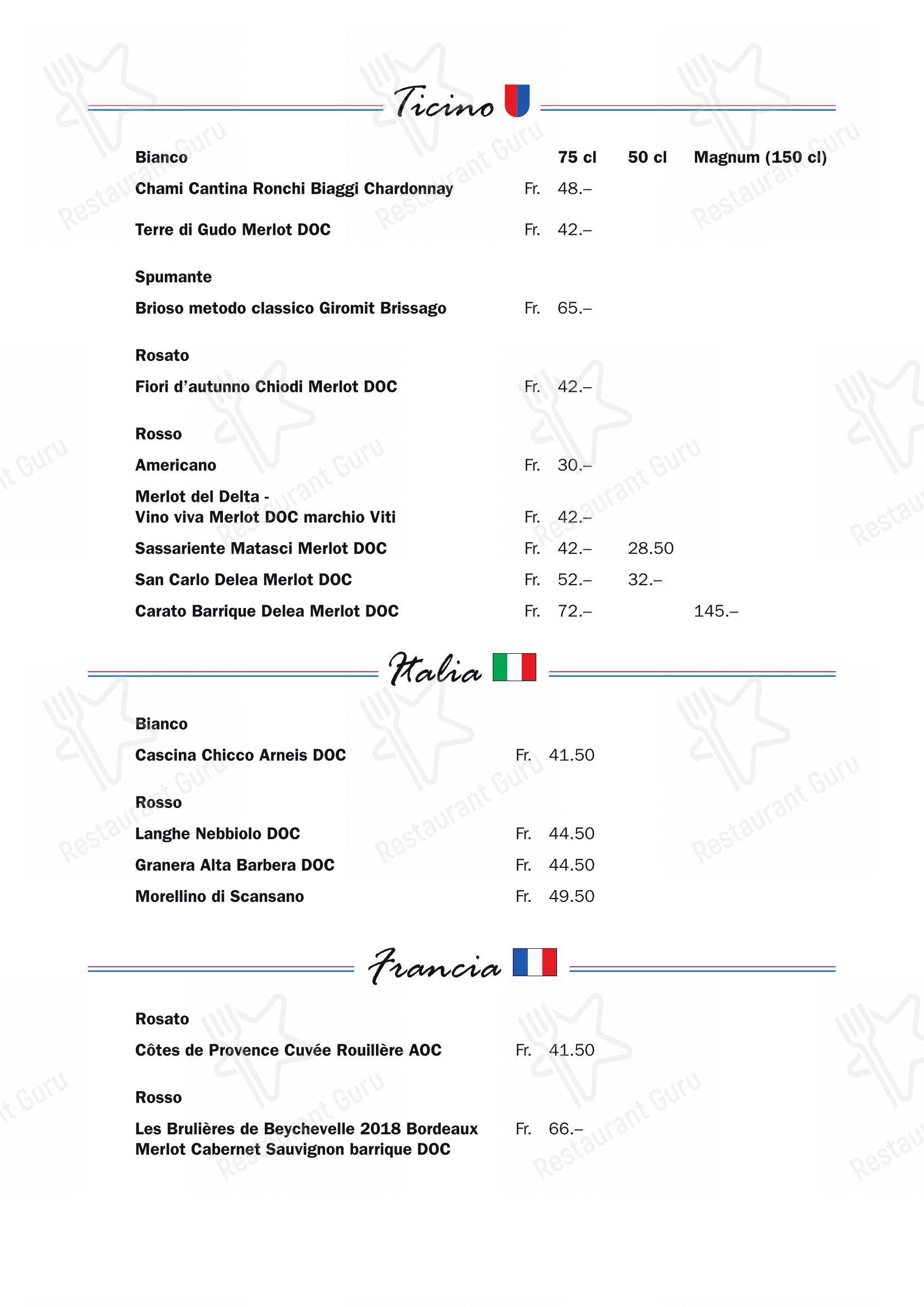 Menu di Grotto Raffael - Menu bar