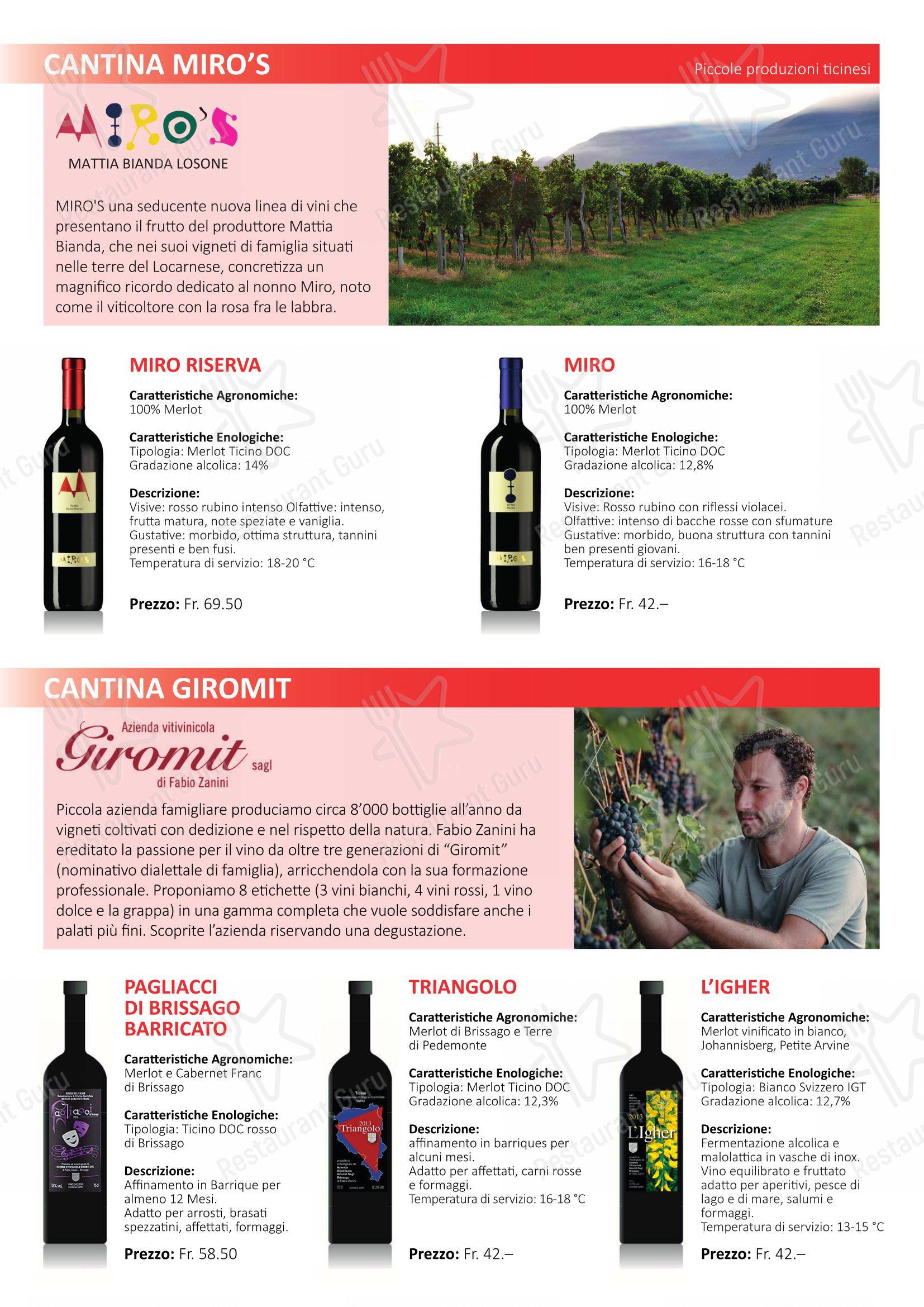 Menu bar per Grotto Raffael in Losone