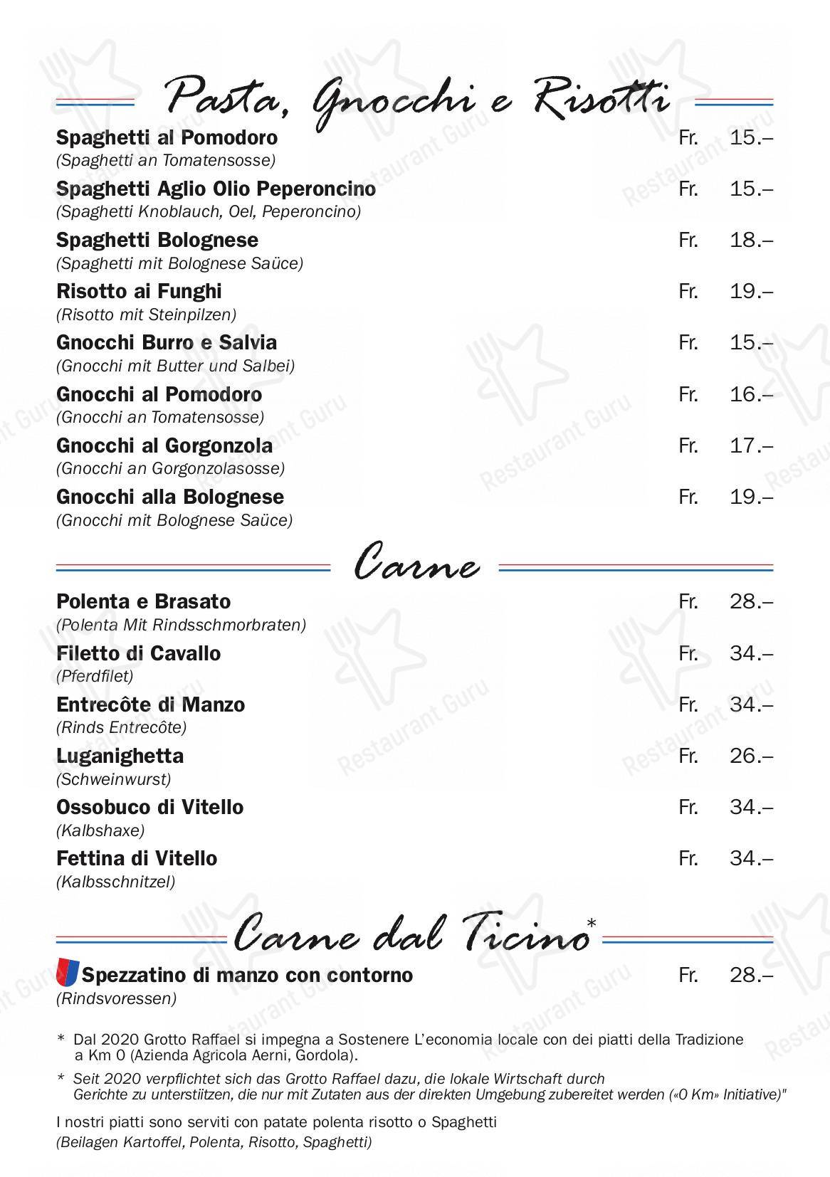 Grotto Raffael in Losone - At Home Catering Menu