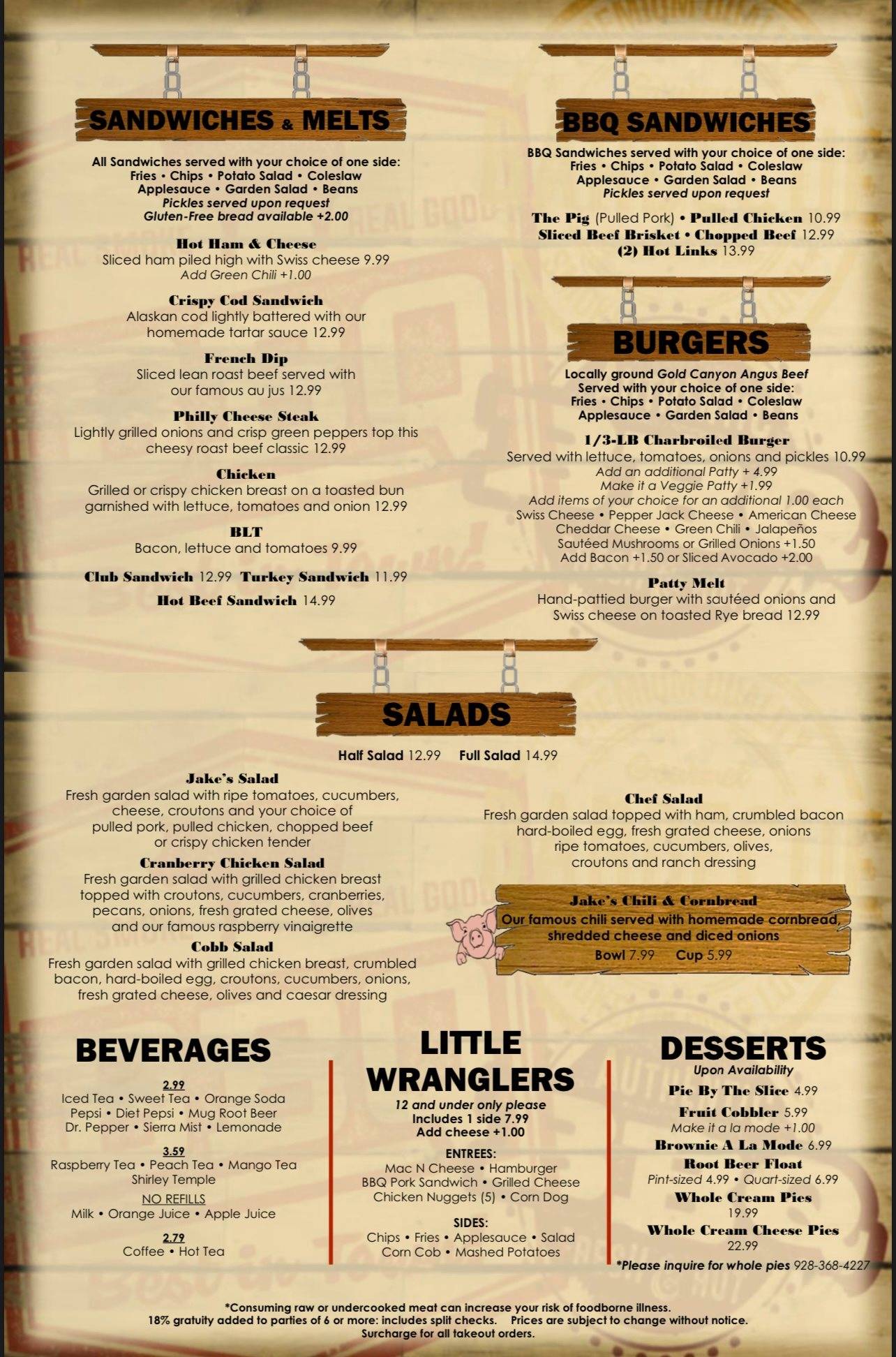 Menu at Grumpy Jake's BBQ & Catering, Pinetop-Lakeside