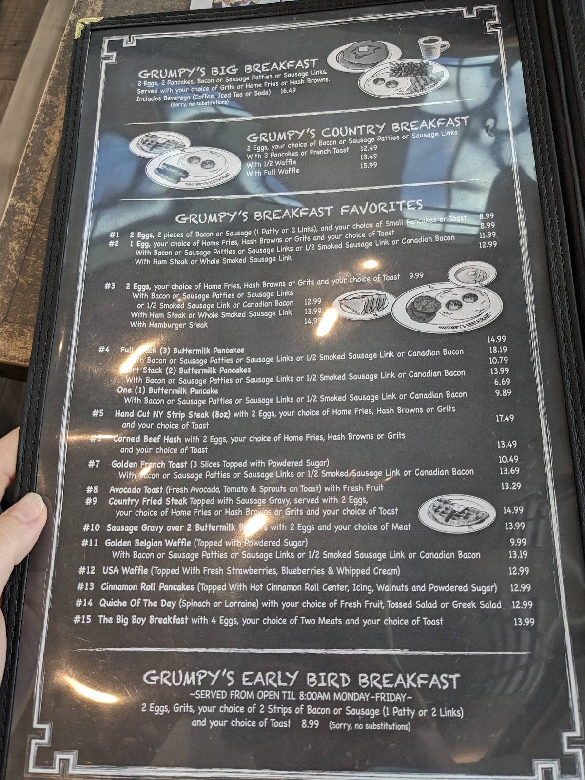 Menu at Grumpy's Restaurant, USA