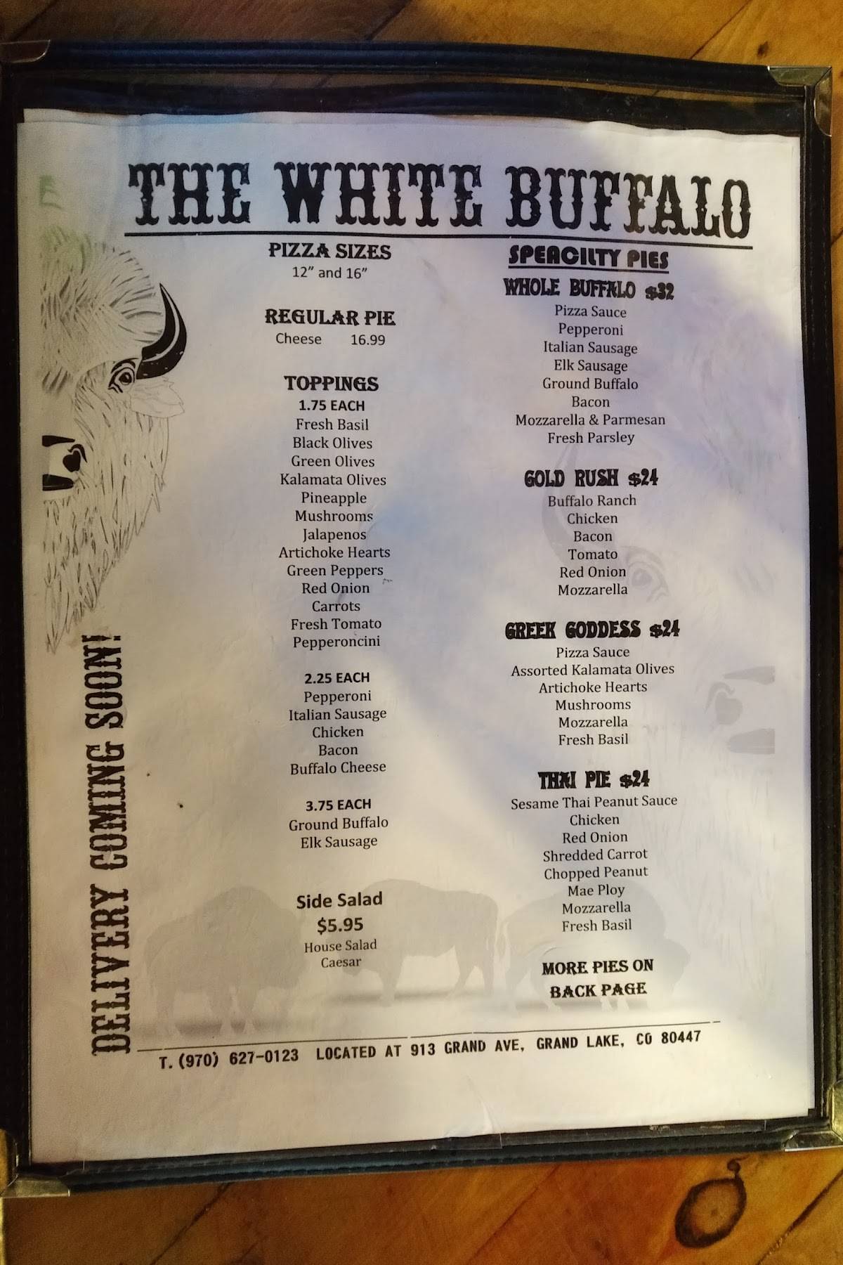 Menu at Grumpy's Saloon restaurant, Grand Lake