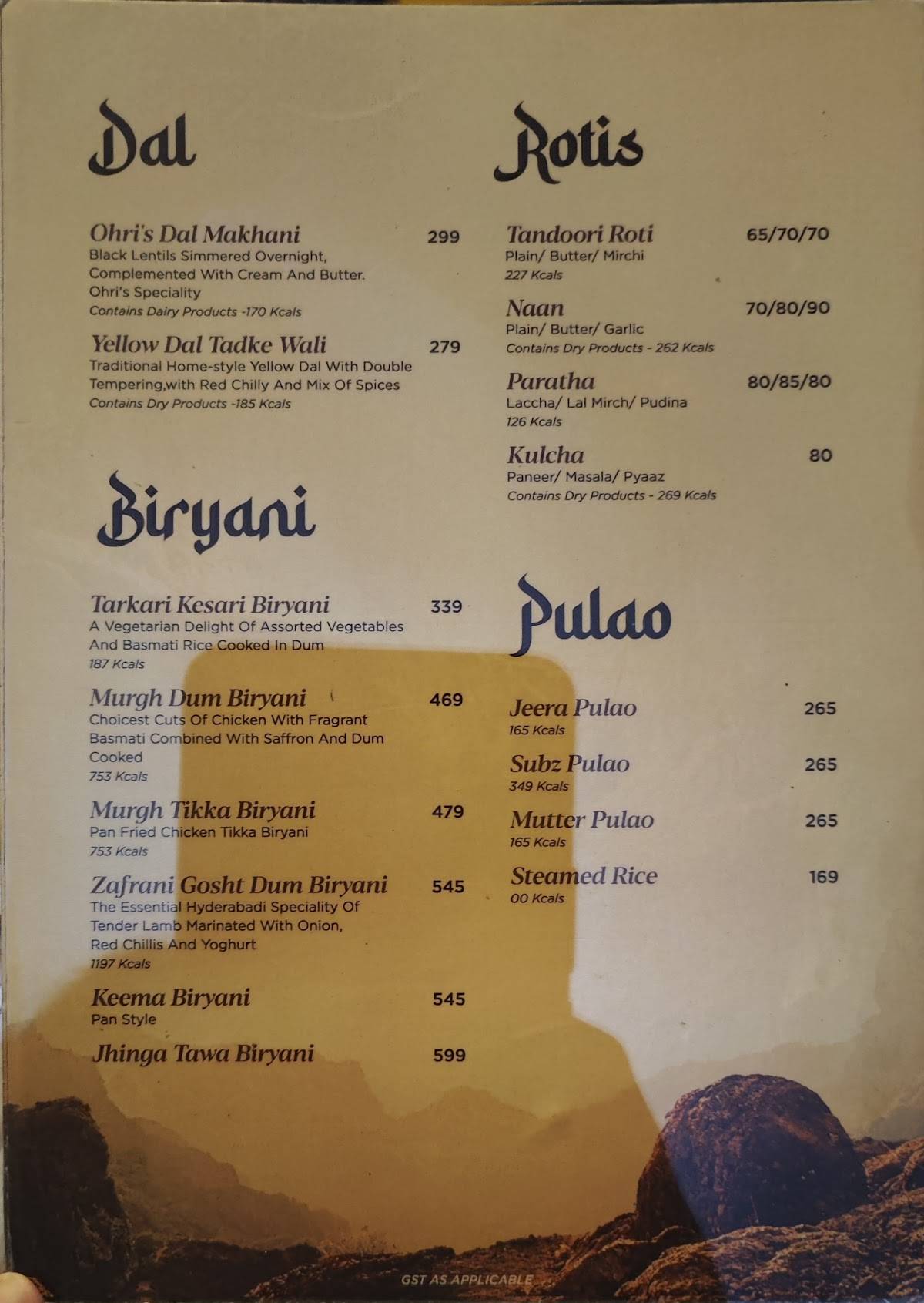 Gufaa Ohri’s Cuisine Court menu