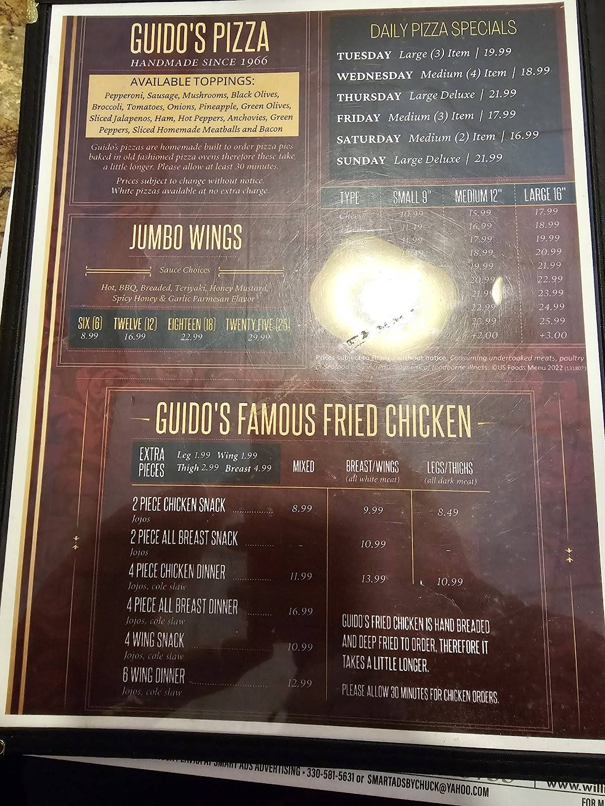 Menu at Guido's Pizza & Catering pizzeria, Ravenna
