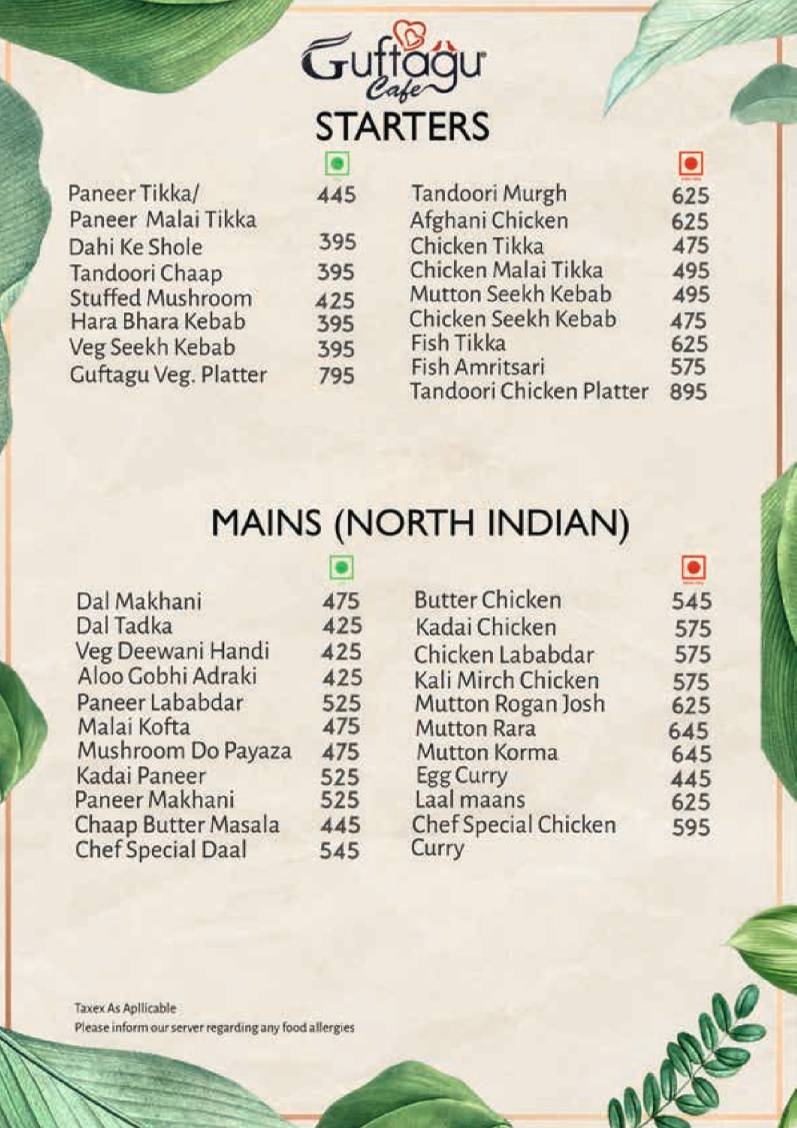 Guftagu Cafe menu