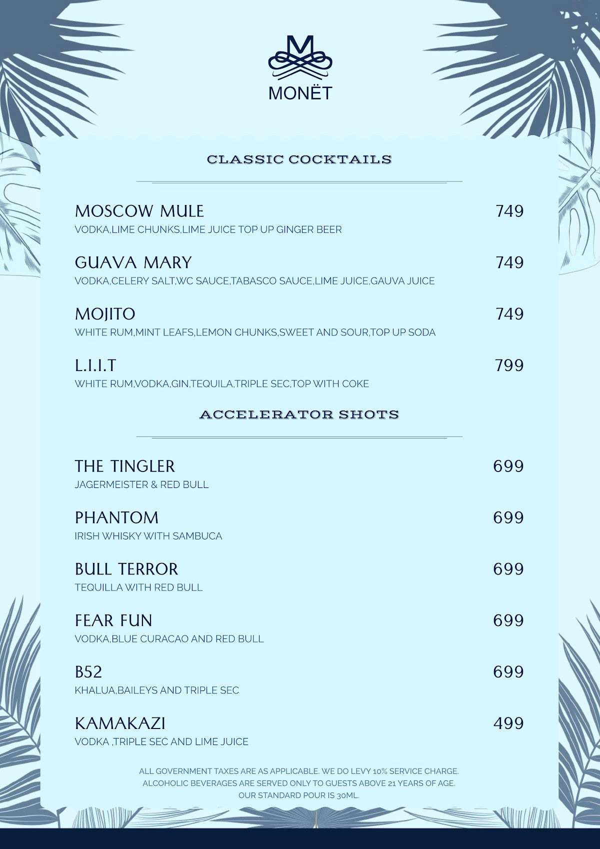 Monët menu