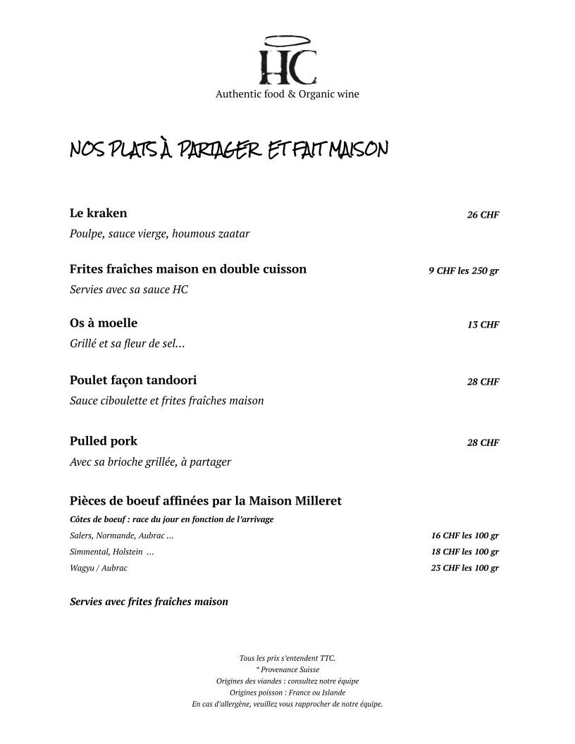 Menu di HC Organic Wine Bar 