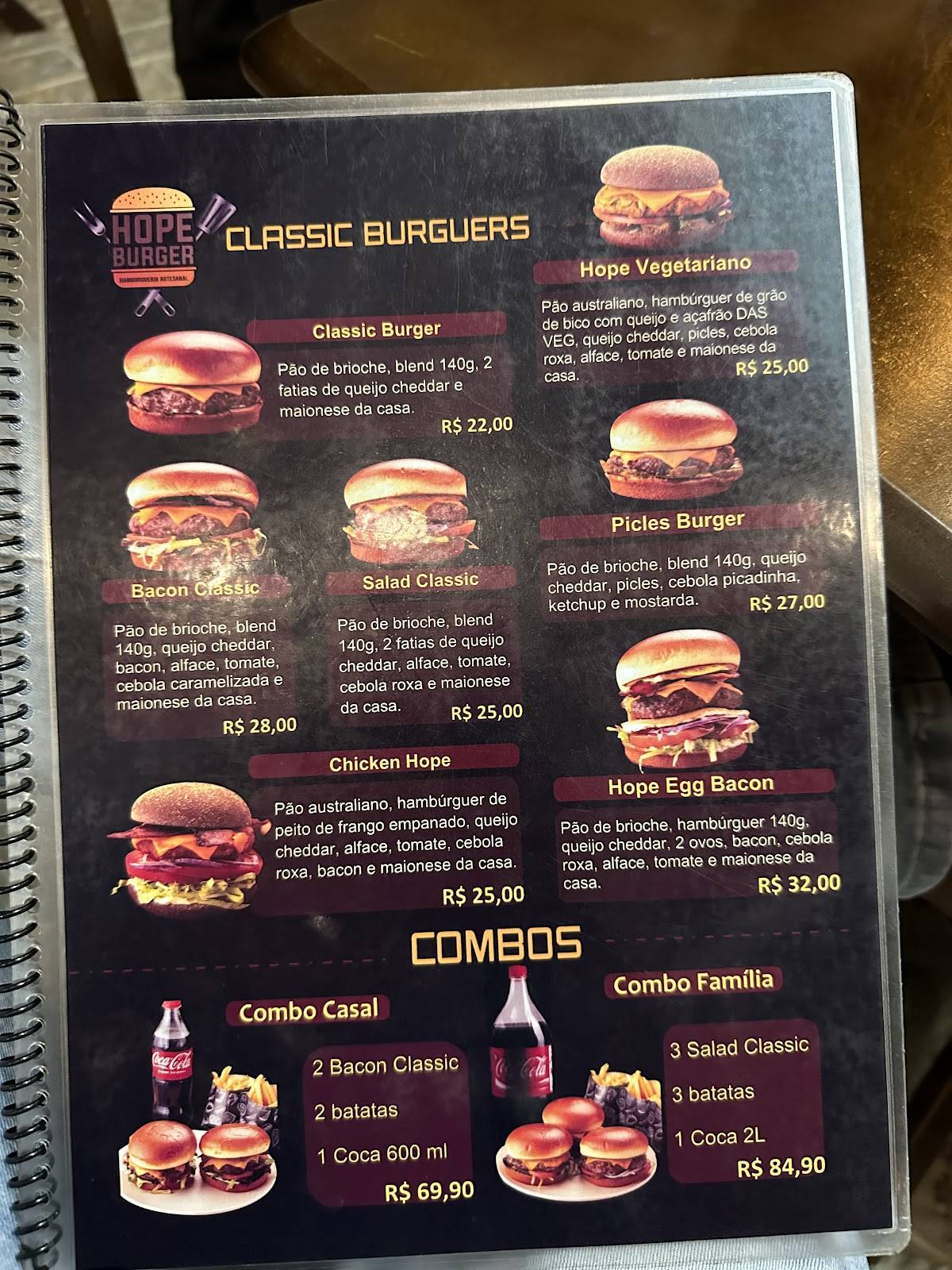 HOPE BURGER cardápio
