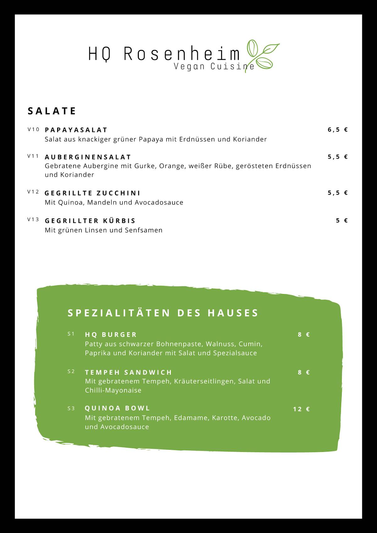 Speisekarte von HQ Rosenheim Vietnam Cuisine restaurant, Rosenheim