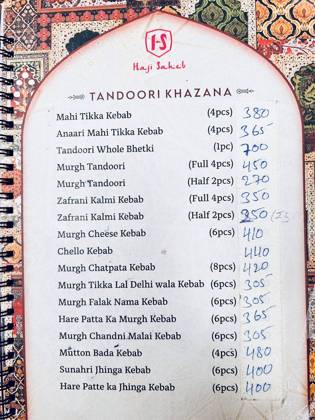 Haji Saheb menu