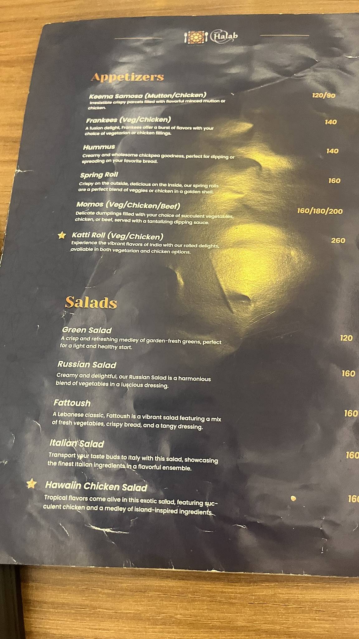 Halab Restaurant menu