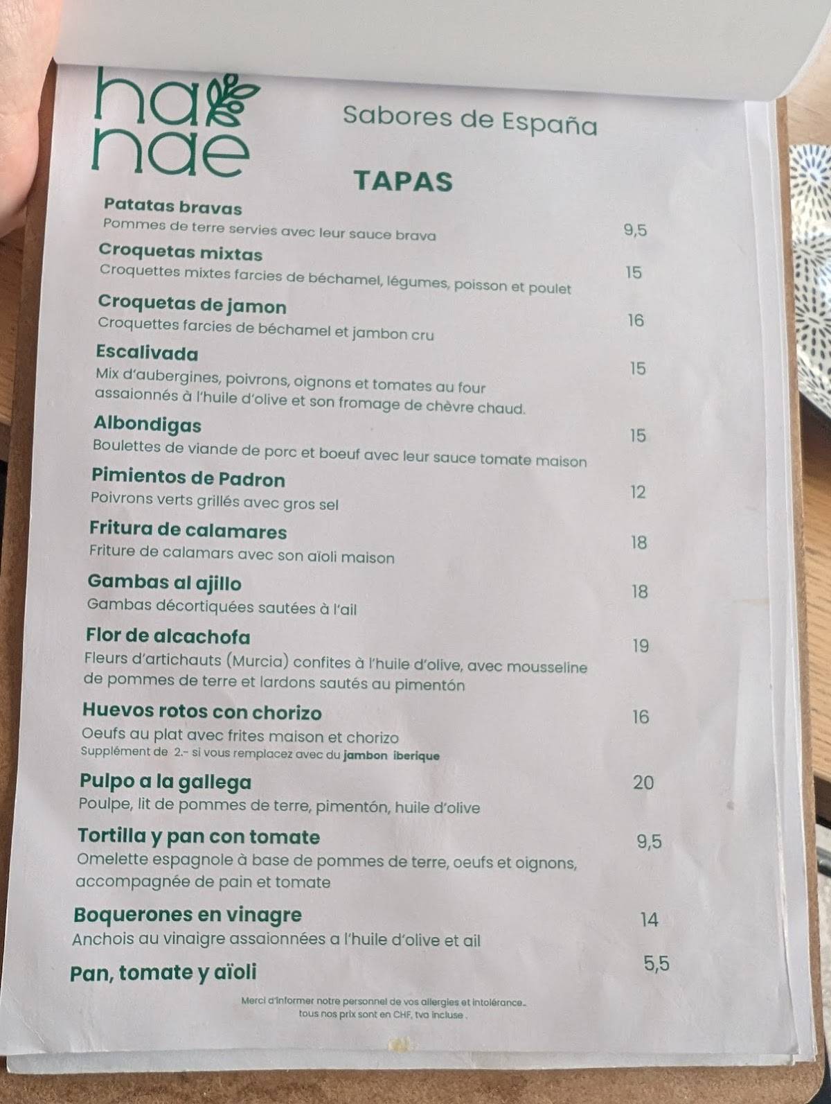 Menu di Hanae 